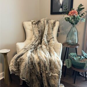 West Elm Plush Faux Fur Throw - Cream and Brown Tones